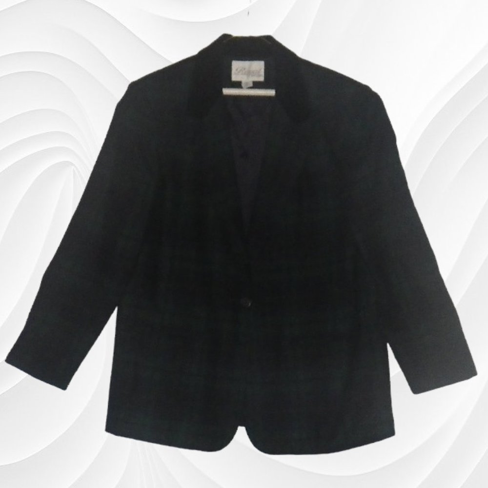 Royal Studio Womens Vintage Green Black Plaid Blazer, Jacket, sz 14, 44 bust